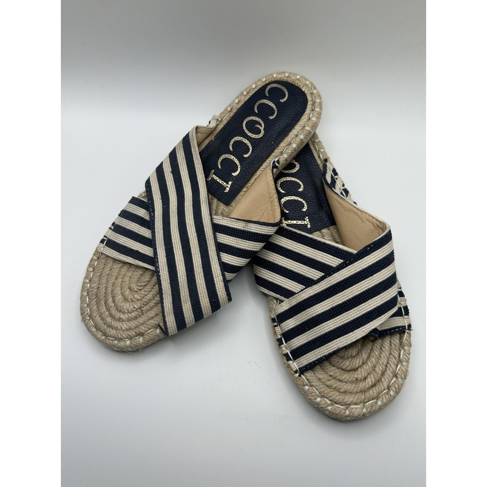 CCOCCI Ocean Shoes Womens Size‎ 7.5 Blue Striped Espadrille Slide Sandals Casual